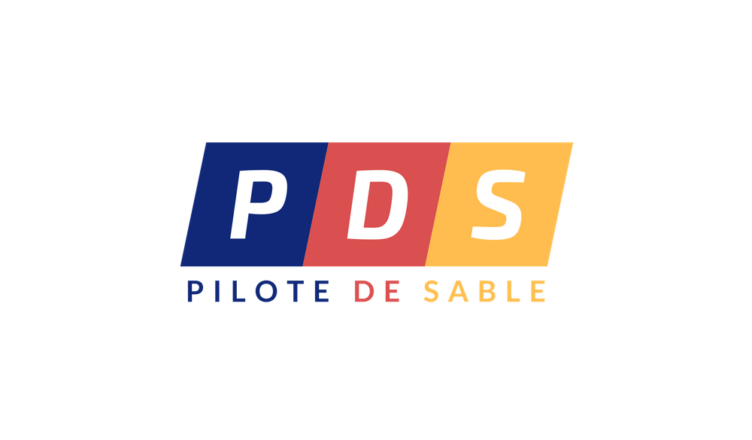 Logo du site Pilote de Sable en version png. Le logo est représenté par 3 couleurs bleue, rouge et jaune.